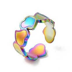 Rainbow Color Chapado en iones (ip) 304 anillo de puño abierto de corazón de acero inoxidable para mujer, color del arco iris, tamaño de EE. UU. 6 1/2 (17 mm)
