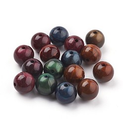 Mixed Color Acrylic Beads, Imitation Tiger Eye Beads, Round, Mixed Color, 15~15.5mm, Hole: 2mm, about 200pcs/500g