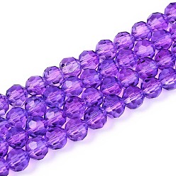 Темно-Фиолетовый Краска для выпечки, прозрачные стеклянные бусины, нити, круглые, граненый(32 граненый), темно-фиолетовый, 6 мм, отверстие : 1.2 мм, около 96~99 шт / нитка, 21.46~21.85 дюйм (54.5~55.5 см)