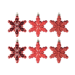 FireBrick Snowflake Plastic Ornaments, Christmas Tree Hanging Decorations, for Christmas Party Gift Home Decoration, FireBrick, 80mm, 6pcs/bag