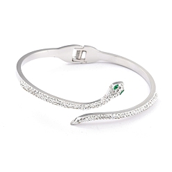 Stainless Steel Color 304 Stainless Steel Bangles, with Polymer Clay Rhinestone, Snake, Stainless Steel Color, Inner Diameter: 2-3/8x1-7/8 inch(5.95x4.75cm)