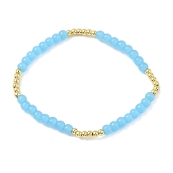 Темно-Голубой Женские браслеты из круглых бусин из латуни и стекла, стойки покрытие, без свинца и без кадмия, долговечный, глубокое синее небо, внутренний диаметр: 2-1/8 дюйм (5.3 см)