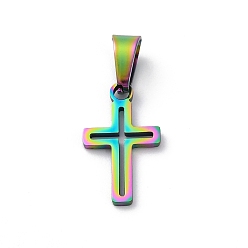Rainbow Color Ионное покрытие (ip) 304 подвески из нержавеющей стали, крестик, Радуга цветов, 18x10x1 мм, отверстие : 6x3 мм