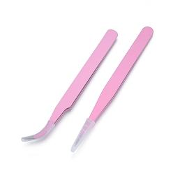 Pearl Pink 401 Stainless Steel Tweezers Set, with Flat & Bent Tip Tweezers, Pearl Pink, 10.7~11.05x0.8~0.9x0.25~0.3cm, 2pcs/set