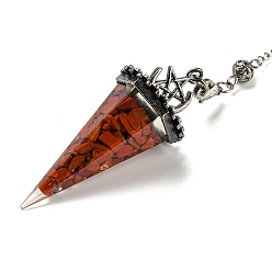 Красный Камень Большие подвески-маятники из натуральной красной яшмы и биолокации из смолы, с реечной накладкой из латуни с фурнитурой под античное серебро, без свинца и без кадмия, шестиугольный конус, 300~305 мм
