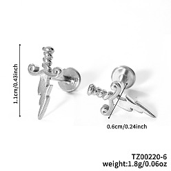 Серебро 304 Меч из нержавеющей стали с прозрачным кубическим цирконием и серьгами-гвоздиками в виде молний, серебряные, 11x8 мм