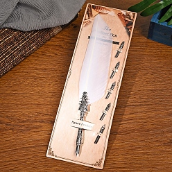 White Feather Quill Pen, Vintage Feather Dip Ink Pen, Zinc Alloy Pen Stem Writing Quill Pen Calligraphy Pen As Christmas Birthday Gift Set, White, 23~24cm