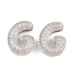 Letter G Латунные микропаве из прозрачного кубического циркония, без кадмия и без свинца, стойки покрытие, долговечный, платина, Буква G, 14x10.5x5 мм, отверстие : 2.3x11 мм