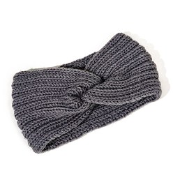 Gray Cross Knitting Wool Yarn Headbands, Wide Hair Accessories for Girls Women, Gray, 220x105mm