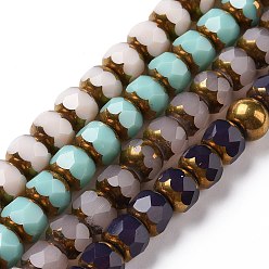 Mixed Color Electroplate Opaque Glass Beads Strands, Half Golden Plated, Long-Lasting Plated, Faceted, Rondelle, Mixed Color, 7.5x6mm, Hole: 1.2mm, about 60pcs/strand, 15.75''(40cm)