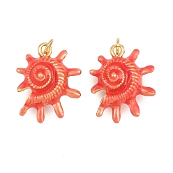Roja Colgantes de esmalte de bronce, dijes con forma de caracola, sin plomo y cadmio, chapado en rack, larga duración plateado, real 18 k chapado en oro, rojo, 23.5x18.5x11 mm, agujero: 3.5 mm
