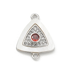 Треугольник Подвески-коннекторы из латуни с микропаве из прозрачного кубического циркония и ракушки, с оранжево-красным стеклом, платина, треугольные, 17.5x13.5x2.5 мм, отверстие : 1.2 мм