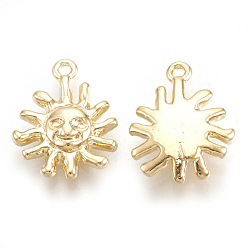 Real 18K Gold Plated Brass Pendants, Real 18K Gold Plated, Sun, 15.5x12x3mm, Hole: 1mm