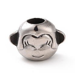 Antique Silver 304 Stainless Steel European Beads, Large Hole Beads, Monkey Head, Antique Silver, 11x16.5x10mm, Hole: 5.5mm