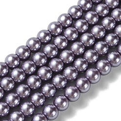 Pourpre Moyen Brins de perles rondes en verre teinté écologique, Grade a, cordon en coton fileté, support violet, 6mm, Trou: 0.7~1.1mm, Environ 72 pcs/chapelet, 15 pouce