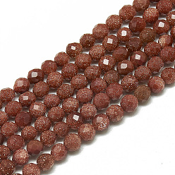 Pierre D'or Synthétiques perles goldstone brins, facette, ronde, 3~3.5mm, Trou: 0.3mm, Environ 113 pcs/chapelet, 14.9 pouce