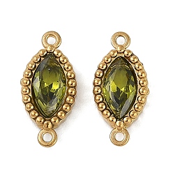 Цвет Оливы Ионное покрытие (ip) 304 подвески-коннекторы из нержавеющей стали с кубическим цирконием в форме конского глаза, реальный 18 k позолоченный, оливковый, 13x6x2.5 мм, отверстие : 0.9 мм