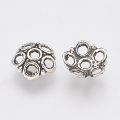 Antique Silver Tibetan Style Bead Caps, Mixed Shapes, Alloy, Flower, Antique Silver, 6~17x2~6mm, Hole: 1~2.5mm, 200g/bag