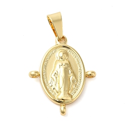 Golden 304 Stainless Steel Pendants, with Glass Beads, Oval with Virgin Mary, Golden, 30mm, Hole: 8mm