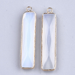 Opalite Opalite Pendants, with Brass Findings, Faceted, Rectangle, Golden, 46.5x10x5mm, Hole: 2mm
