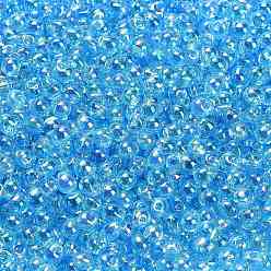 (DP260) Transparent Aqua AB Миюки 3.4мм капельные бусины, японский бисер, прозрачные цвета AB, (dp260) прозрачный аквамарин, 3.4x3 мм, отверстие : 0.65 мм, Около 180 шт / 10 г