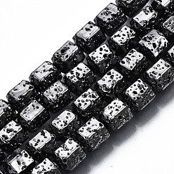 Gunmetal Plated Electroplated Natural Lava Rock Beads Strands, Hexagon, Bumpy, Gunmetal Plated, 8x7.5x6.5mm, Hole: 1.2mm, about 50pcs/strand, 15.35 inch~15.75 inch(39cm~40cm)