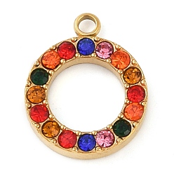 Золотой Вакуумное покрытие pvd 304 подвески из нержавеющей стали со стразами, кольцо, золотые, 16x13x3 мм, отверстие : 2 мм