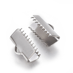 Stainless Steel Color 304 Stainless Steel Ribbon Crimp Ends, Rectangle, Stainless Steel Color, 7.5x13mm, Hole: 1.2mm
