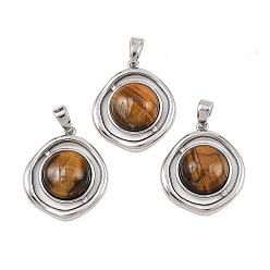 Платина Природных тигровый глаз подвески, полукруглые подвески с латунной оправой, платина, 20x17.5x6 мм, отверстие : 4.5x2.5 мм