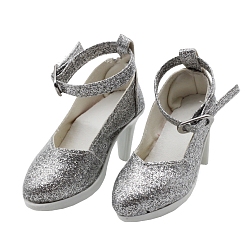 Silver PU Leather Doll High-heeled Shoes, Doll Making Supples, Frosted, Silver, No Size