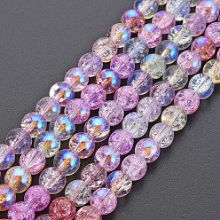 Colorful Electroplate Crackle Glass Bead Strands, AB Color Plated, Dyed & Heated, Round, Colorful, 6mm, Hole: 1mm, about 65~68pcs/strand, 15.35~15.75 inch(39~40cm)