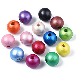 Mixed Color Painted Natural Wood European Beads, Pearlized, Large Hole Beads, Round, Mixed Color, 16x14.5mm, Hole: 4mm
