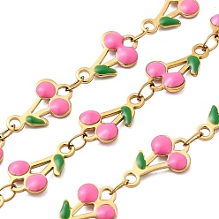 Ярко-Розовый Ионное покрытие (ip) 304 цепи из нержавеющей стали с эмалированными вишневыми звеньями, с катушкой, пайки, золотые, ярко-розовый, ссылка: 13x7.5x2.5мм и 4x2.5x0.38мм
