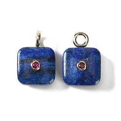 Lapis Lazuli Natural Lapis Lazuli Pendants, Square Charms with Brass Micro Pave Cubic Zirconia Findings, Golden, Dyed, 28.5x16.5x10.5mm, Hole: 3.5mm