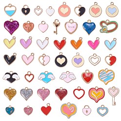 Mixed Color 50Pcs Alloy Enamel Pendants, for Jewelry Necklace Bracelet Earring Making Crafts, Heart, Mixed Color, 10x10mm, Hole: 2mm