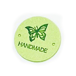 Green Yellow Microfiber Leather Label Tags, Handmade Embossed Tag, with Holes, for DIY Jeans, Bags, Shoes, Hat Accessories, Flat Round with Butterfly, Green Yellow, 25mm
