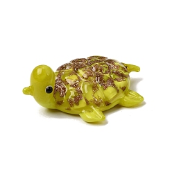 Yellow Green Handmade Lampwork Fridge Magnet, Tortoise, with Gold Sand, Yellow Green, 42x34.5x17mm