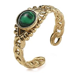 Малахит Синтетические малахит кольца палец, глаз 304 кольца открытой манжеты из нержавеющей стали с ионным покрытием (IP), реальный 18 k позолоченный, 8 мм, регулируемый