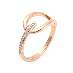 Rose Gold Ion Plating(IP) 304 Stainless Steel Finger Rings with Rhinestone, Hollow Kont, Rose Gold, US Size 8(18.1mm)
