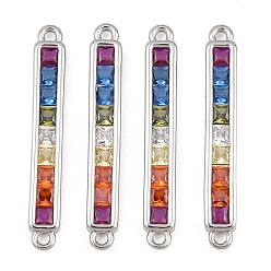 Platinum Brass Pave Cubic Zirconia  Connector Charms, Rectangle Links, Rack Plating, Long-Lasting Plated, Platinum, 24x3x2mm, Hole: 1.1mm