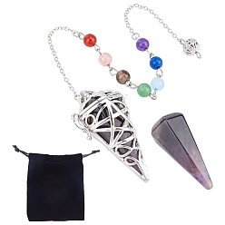 Аметист Маятник биолокации конуса природного аметиста, с платиновой и латунной фурнитурой, 10-1/2 дюйм (26.67 см), 1шт / сумка