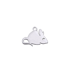 Stainless Steel Color Stainless Steel Charms, Mouse, Stainless Steel Color, 9.8x13mm