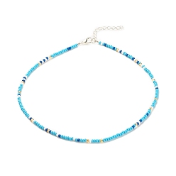 Sky Blue Glass Seed Beaded Necklace, Summer Jewelry for Women, Sky Blue, 15.94 inch(40.5cm)