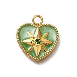 Темный Морско-зеленый Ионное покрытие (ip) 304 подвески из нержавеющей стали с эмалью, со стразами, реальный 14 k позолоченный, сердце со звездным шармом, темно-зеленый, 17x15x3 мм, отверстие : 2.5 мм