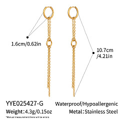 Настоящее золото 18K 304 серьги-кольца с кисточками из нержавеющей стали, цепочка-оберег, реальный 18 k позолоченный, 107x16 мм