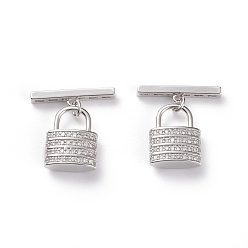 Stainless Steel Color Brass Micro Pave Clear Cubic Zirconia Lobster Toggle Clasp, Lock, Stainless Steel Color, Lock: 15.5x12x5mm, Hole: 6x5mm, Bar: 4x20x2.5mm