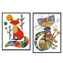 FOX + COLORFUL CAT TWO PIECE SET Cross-stitch colorful fox small simple self-embroidery diy embroidery kit