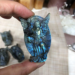 Angel & Fairy Dyed Natural Labradorite Carved Display Decorations, Figurine Home Decoration, Reiki Energy Stone for Healing, Angel & Fairy, 40~60mm