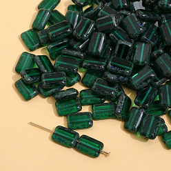 Dark Green Czech Glass Beads, Rectangle, Dark Green, 12x8mm, Hole: 1.2mm