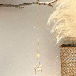 Golden Alloy Star Pendant Decorations, Hanging Suncatchers, with Glass Charm, for Home Garden Decorations, Golden, 285mm